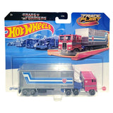 Mattel Hot Wheels Transformers Track Fleet Optimus Prime 1:64 scale with trailer box package front photo