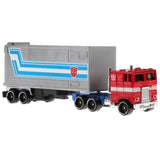 Mattel Hot Wheels Transformers Track Fleet Optimus Prime 1:64 scale die cast truck trailer toy front angle