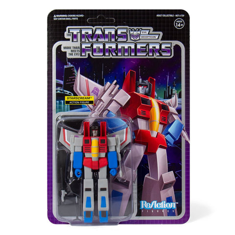 Super 7 ReAction Transformers G1 Decepticon Starscream with Megatron gun box package