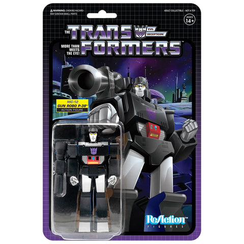 Super 7 Reaction Transformers Micro Change MC-12 Gun Robo P-38 Black Megatron Box Package Front