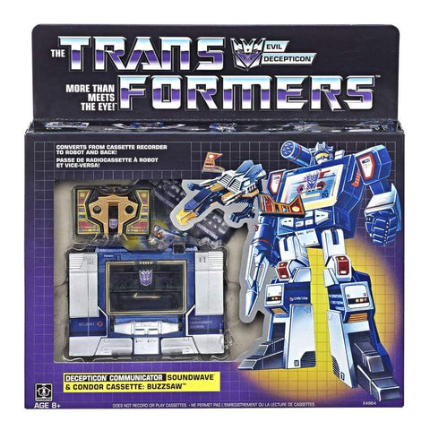 Transformers Vintage G1 Reissue Walmart Exclusive Soundwave and Condor cassette Buzzsaw Generation 1 box package