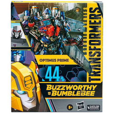 Transformers Movie Studio Series Buzzworthy Bumblebee 44-BB Optimus Prime Leader jetwing target exclusive box package front