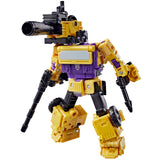 Hasbro Transformers age of the primes combaticon swindle voyager usa yellow robot action figure toy accessories stock photo