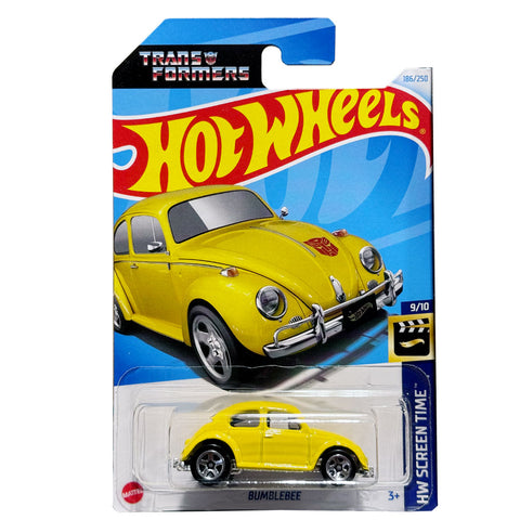 Mattel Hot Wheels screen time transformers bumblebee 1:64th scale die cast yellow vw beetle box package front photo