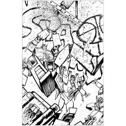 Skybound Image Comics Transformers Issue 001 NYCC 2023 Black & White line art exclusive virgin darren warren johnson basketball optimus prime dunk comic book wraparound cover front