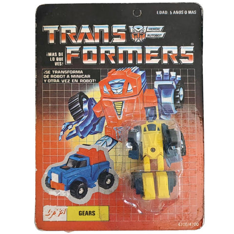 The Transformers Gears G1 minicar lynsa peru yellow blue box package front unpunched card