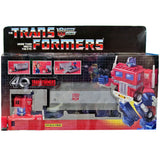 Transformers 40th Anniversary TFTM Retro reissue G1 Optimus Prime with trailer walmart exclusive box package front digibash