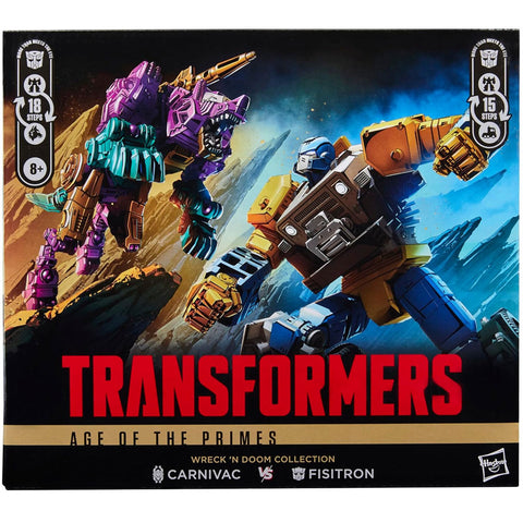 Transformers Generations Age of the Primes wreck 'n Doom collection carnivac vs fisitron ironfist deluxe 2-pack amazon exclusive box package front