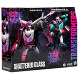 Transformers Generations SHattered Glass Collection Rodimus Sideswipe Decepticon Whisper minicon 2-pack box package front angle