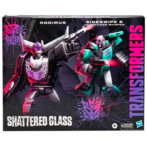 Transformers Generations SHattered Glass Collection Rodimus Sideswipe Decepticon Whisper minicon 2-pack box package front