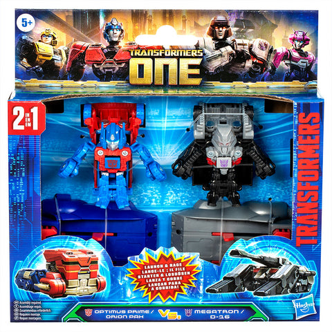 Transformers One Movie Optimus Prime Orion Pax Megatron D-16 race changers 2-Pack botshots target exclusive box package front