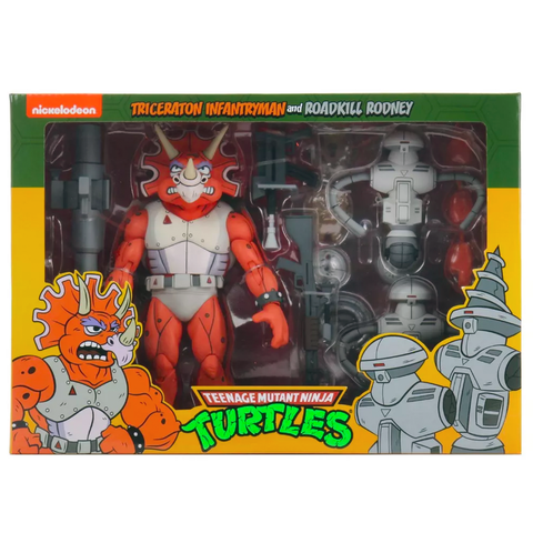 NECA TMNT Teenage Mutant Ninja Turtles Cartoon Triceraton Infantryman Roadkill Rodney 3-pack box package front