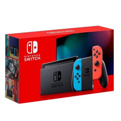 Nintendo Switch V2 32GB Red/Neon Blue Console - box package angle