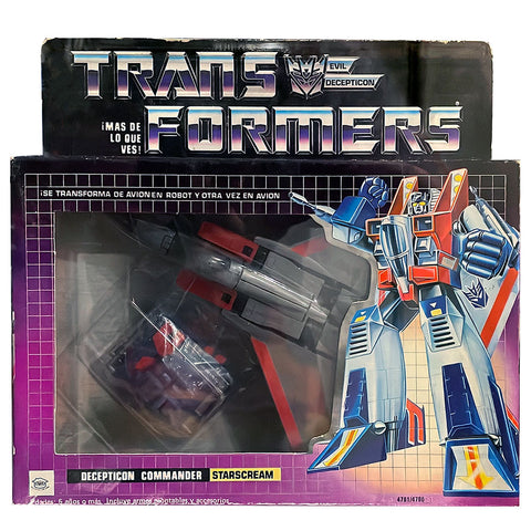 Transformers IGA Plasticos Decepticon Commander Starscream Silver G1 Jet Mexico Variant no rubsign box package front