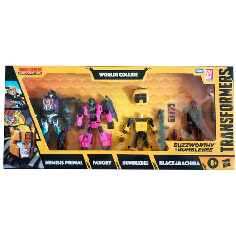 Transformers Buzzworthy Bumblebee War for cybertron trilogy worlds collide giftset 4-pack box package front