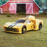 Transformers Earthspark Bumblebee deluxe build-a-figure action figure yellow race car toy photo
