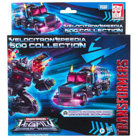 Transformers Generations Legacy Velocitron Speedia 500 collection robots in disguise 2000 universe Scourage black convoy walmart exclusive box package front