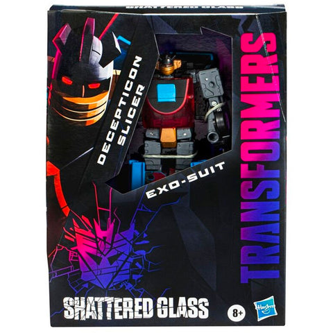 Transformers Shattered Glass Collection Decepticon Slicer exo-suit 2-pack deluxe box package front