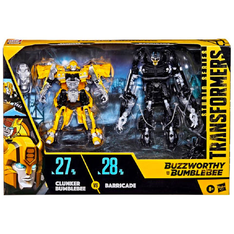 Transformers Buzzworthy Bumblebee Studio Series 27BB Clunker vs 28BB barricade deluxe 2-pack target exclusive box package front