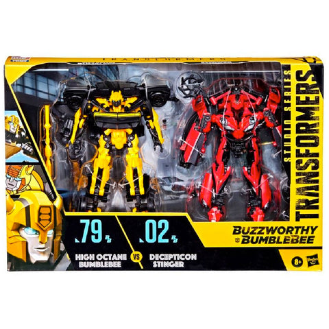 Transformers Buzzworthy Bumblebee Studio Series 79BB high octane vs 02BB stinger deluxe 2-pack target exclusive box package front