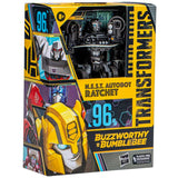 Transformers movie studio series Buzzworthy Bumblebee 96-BB N.E.S.T. autobot ratchet deluxe black target exclusive box package front angle