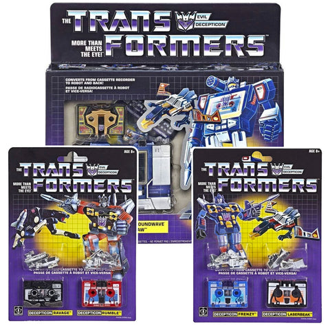 Transformers Walmart Vintage G1 Reissue Soundwave Buzzsaw Frenzy Rumble Ravage Laserbeak Bundle Package Box